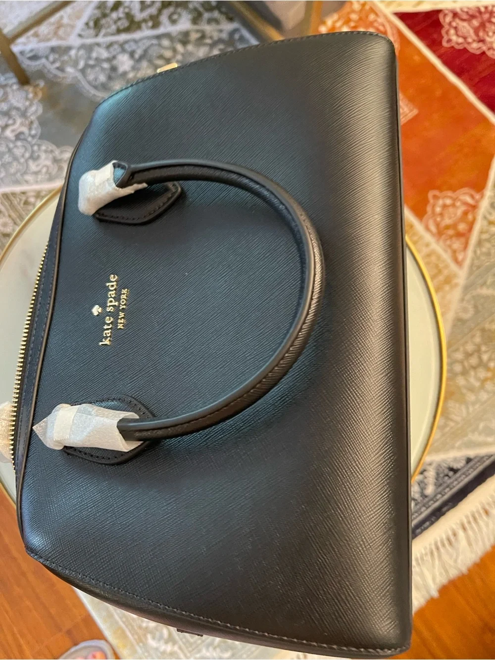 kate spade Black Saffiano Dome Satchel with Gold Hardware